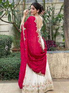 Classic Ivory Lehenga Choli with Maroon Dupatta for Bridesmaids