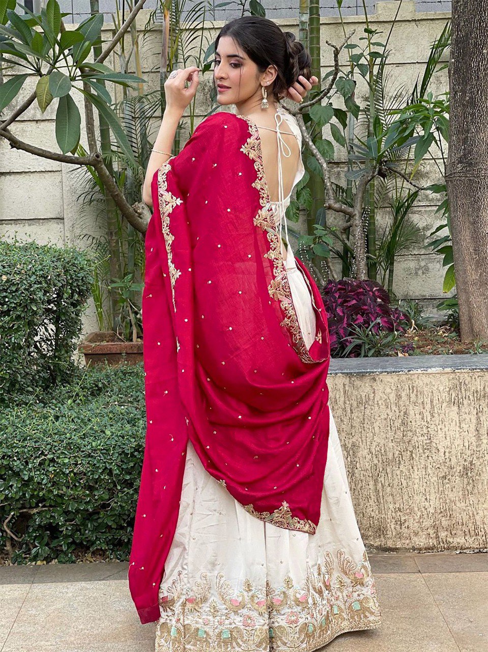 Classic Ivory Lehenga Choli with Maroon Dupatta for Bridesmaids