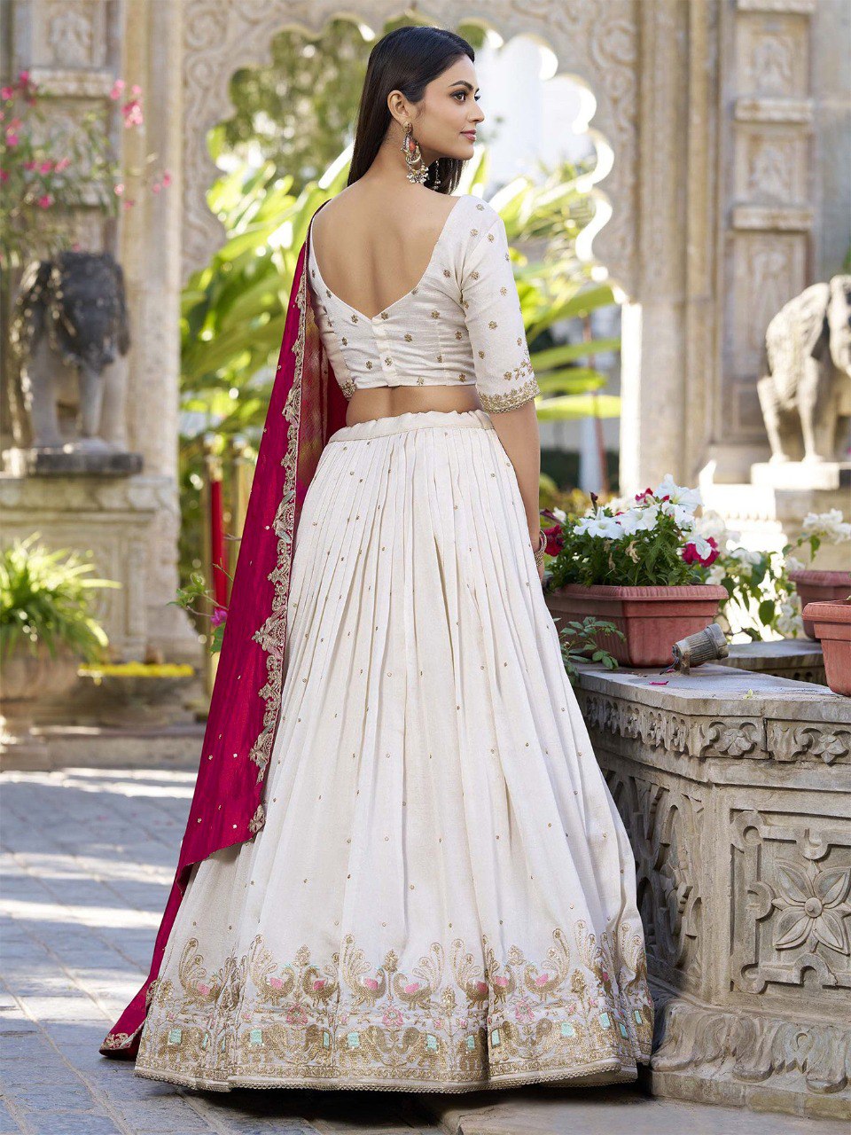 Classic Ivory Lehenga Choli with Maroon Dupatta for Bridesmaids