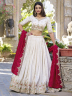 Classic Ivory Lehenga Choli with Maroon Dupatta for Bridesmaids