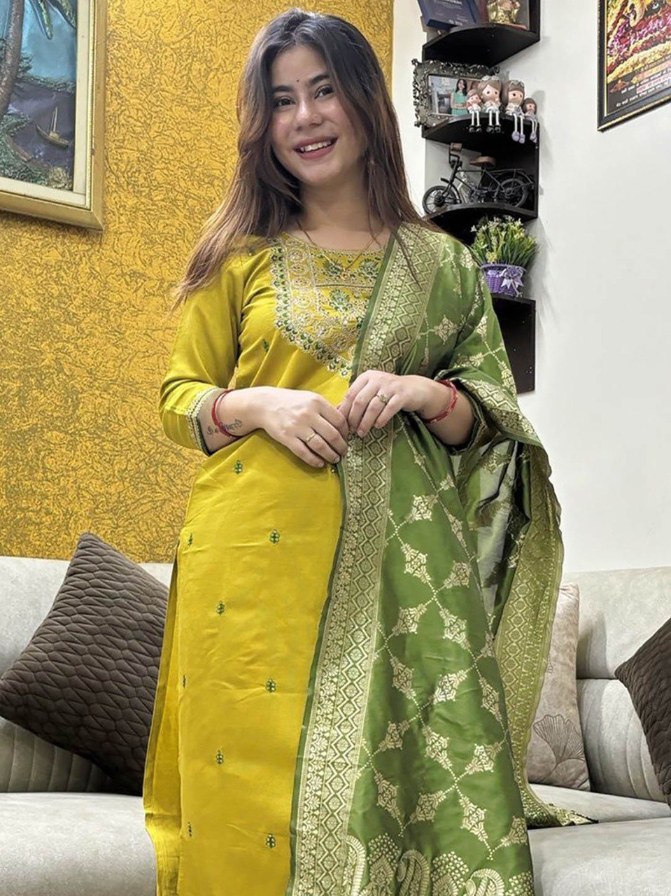 Embroidered Kurta Set with Banarasi Zari Woven Dupatta