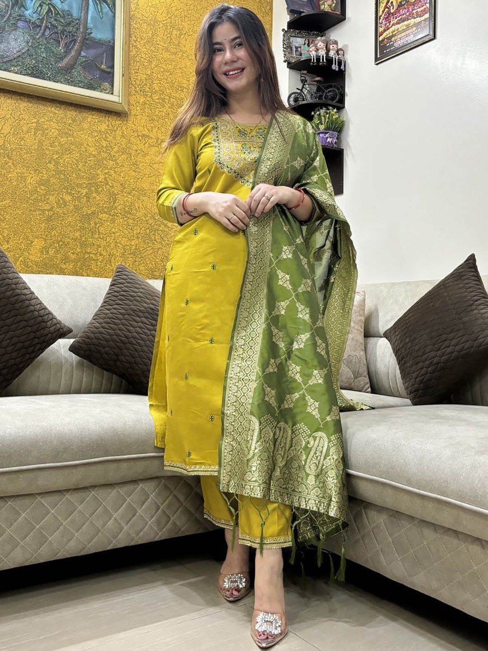 Embroidered Kurta Set with Banarasi Zari Woven Dupatta