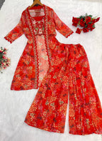 Bollywood Style Georgette Sharara Set with Shrug – Glamorous Party & Wedding Wear