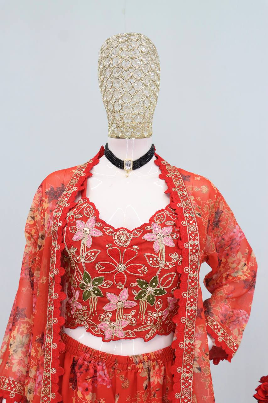Bollywood Style Georgette Sharara Set with Shrug – Glamorous Party & Wedding Wear