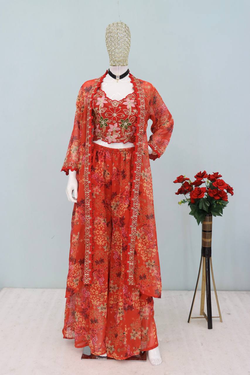 Bollywood Style Georgette Sharara Set with Shrug – Glamorous Party & Wedding Wear