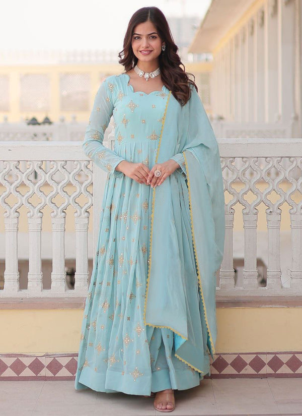 Designer Blue Anarkali Gown with Dupatta – Party & Festive Wear