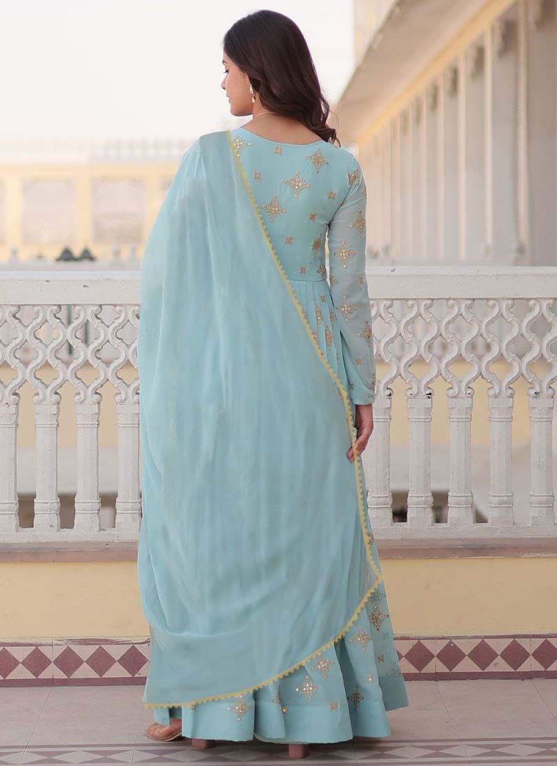 Designer Blue Anarkali Gown with Dupatta – Party & Festive Wear