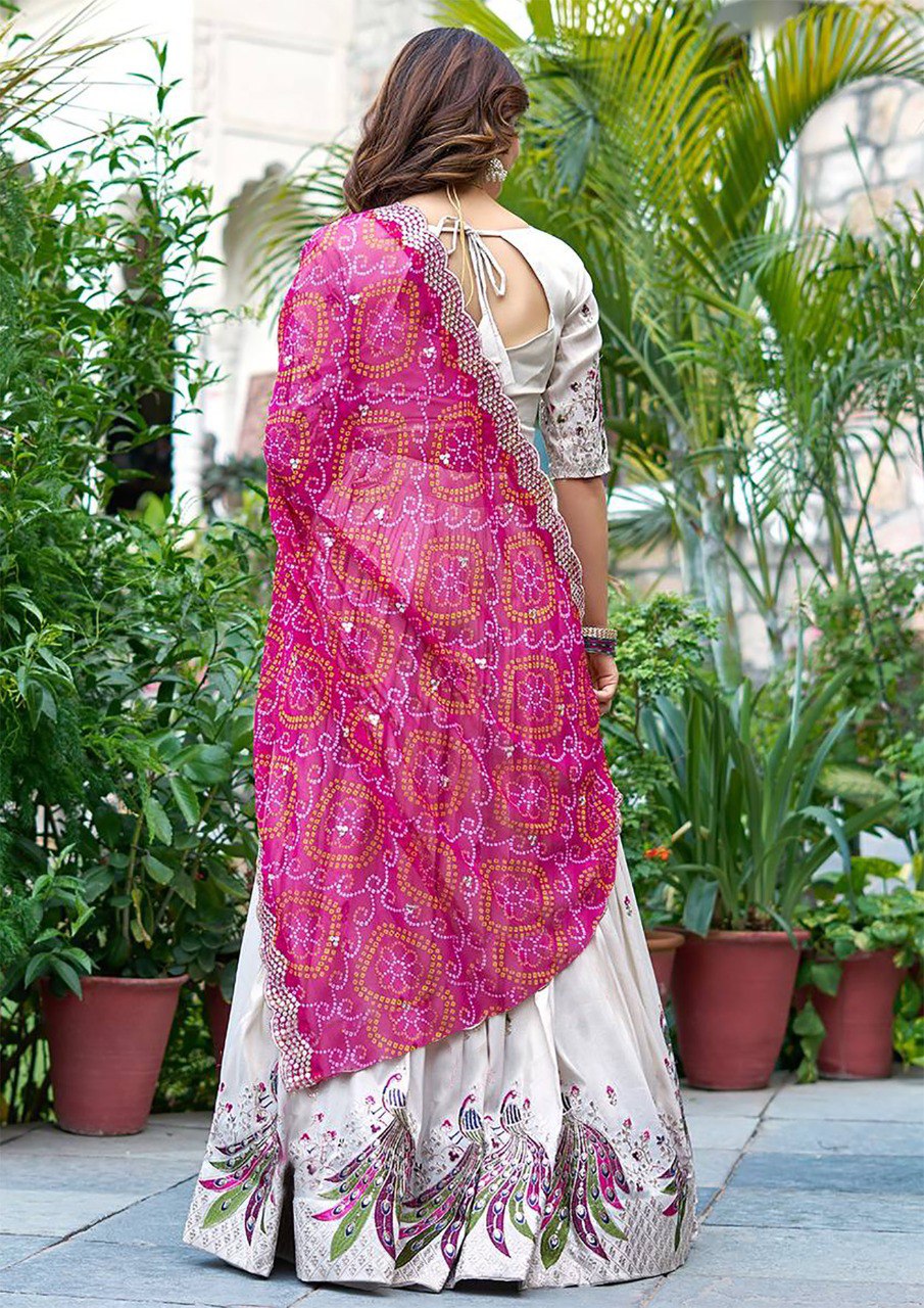 Celebration Glow White & Fuchsia Lehenga Ensemble