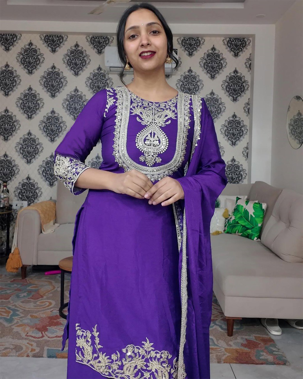 Traditional Purple Kurta Suit with Heavy Embroidery