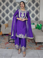 Traditional Purple Kurta Suit with Heavy Embroidery