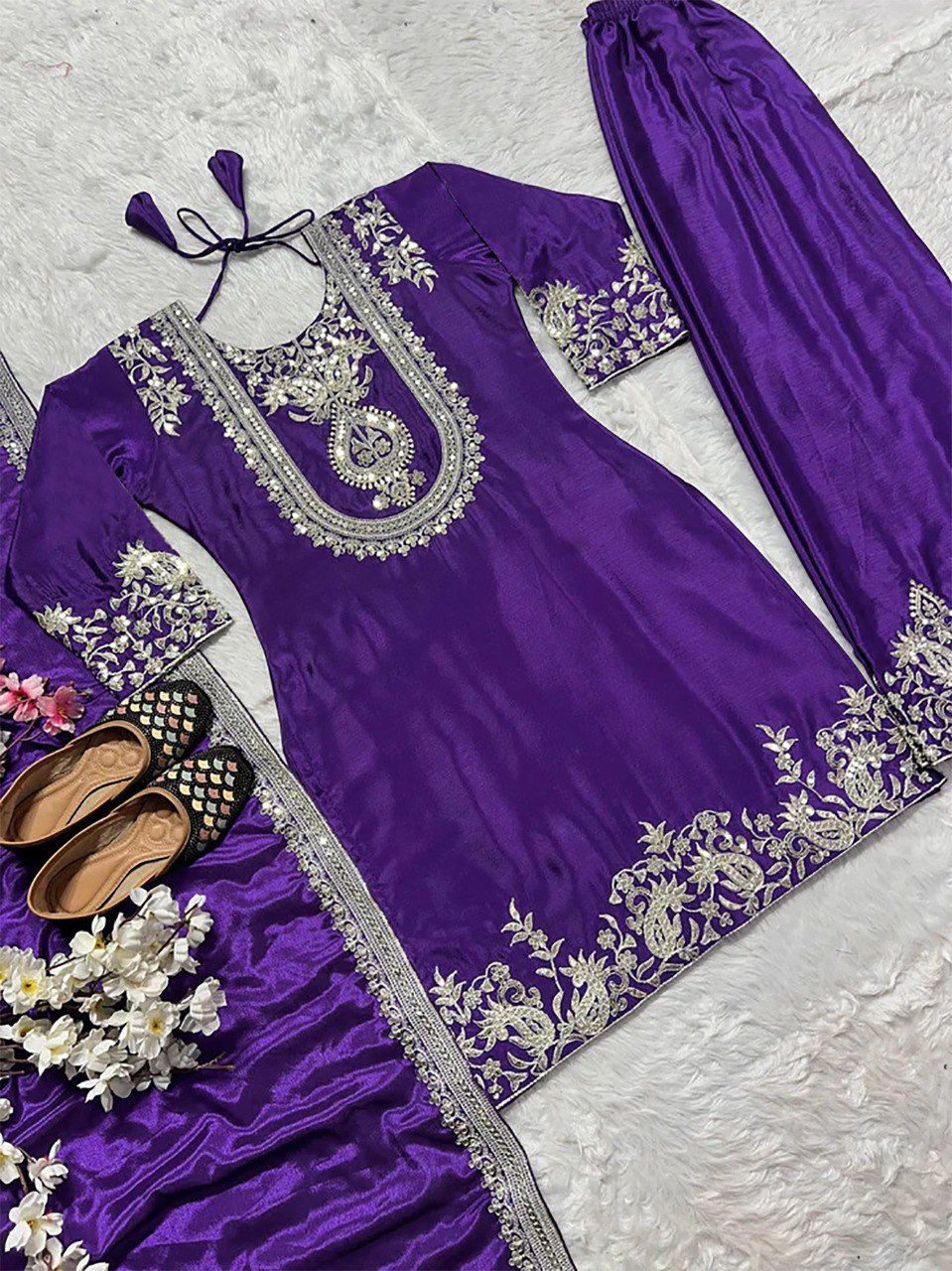 Traditional Purple Kurta Suit with Heavy Embroidery