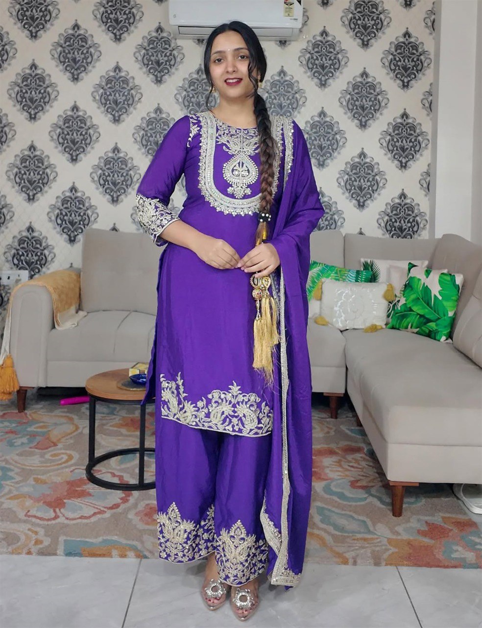 Traditional Purple Kurta Suit with Heavy Embroidery