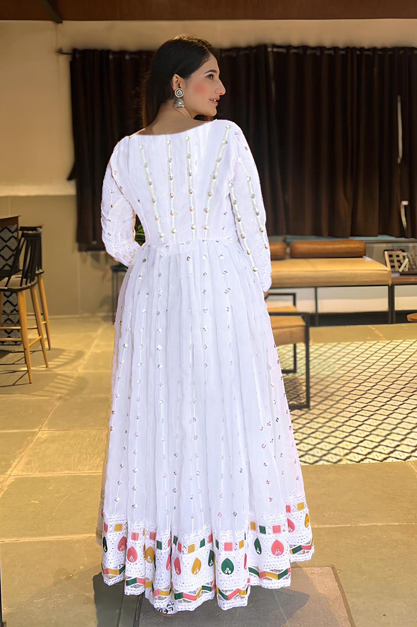 Graceful White Embroidered Anarkali Gown With Dupatta