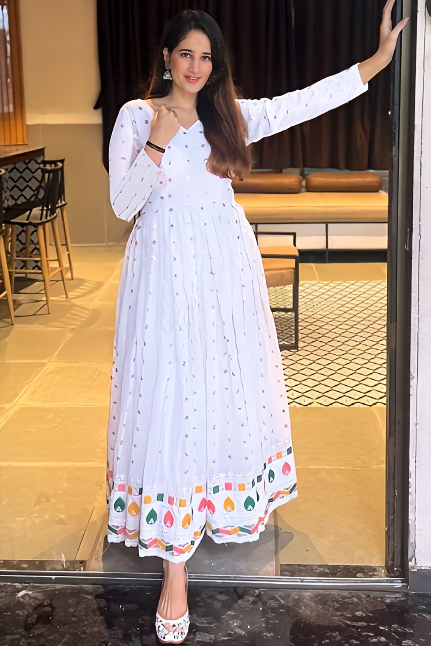 Graceful White Embroidered Anarkali Gown With Dupatta
