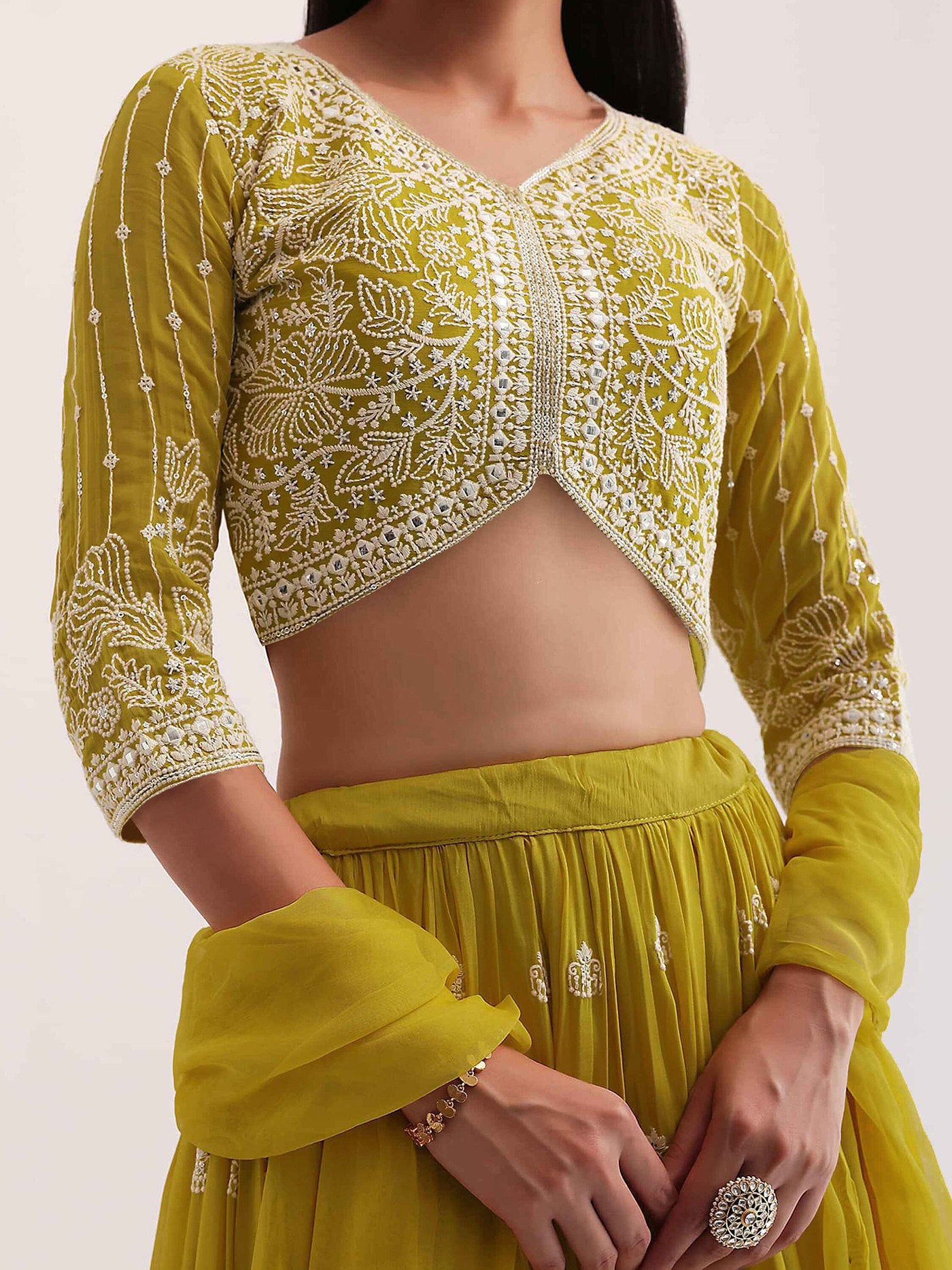 Women’s Lime Green Embroidered Lehenga Choli Set with Dupatta | Wedding & Festive Wear