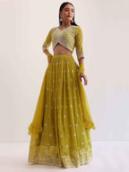 Women’s Lime Green Embroidered Lehenga Choli Set with Dupatta | Wedding & Festive Wear
