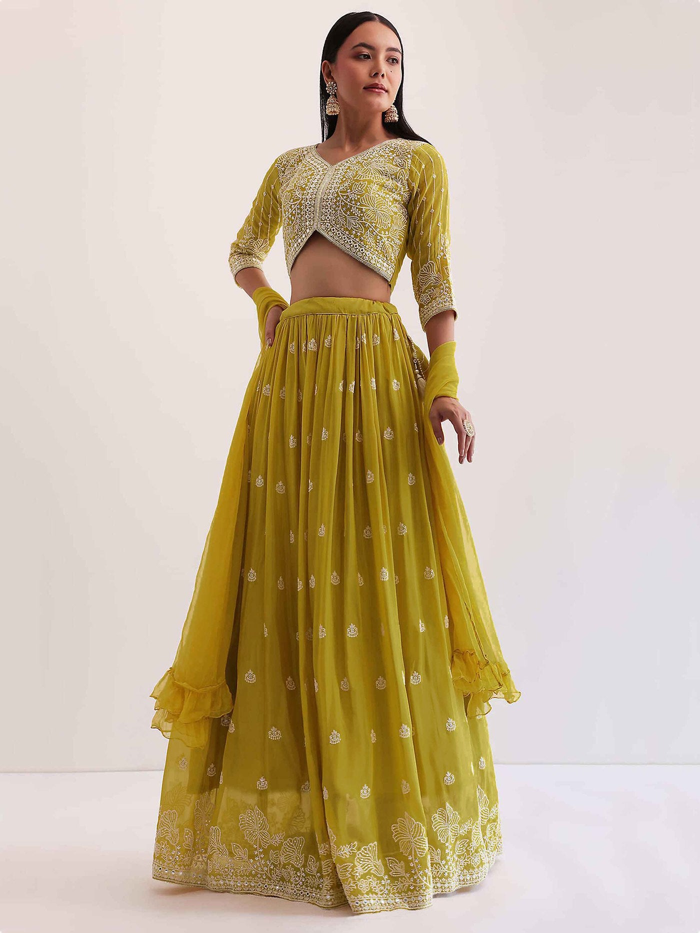 Women’s Lime Green Embroidered Lehenga Choli Set with Dupatta | Wedding & Festive Wear