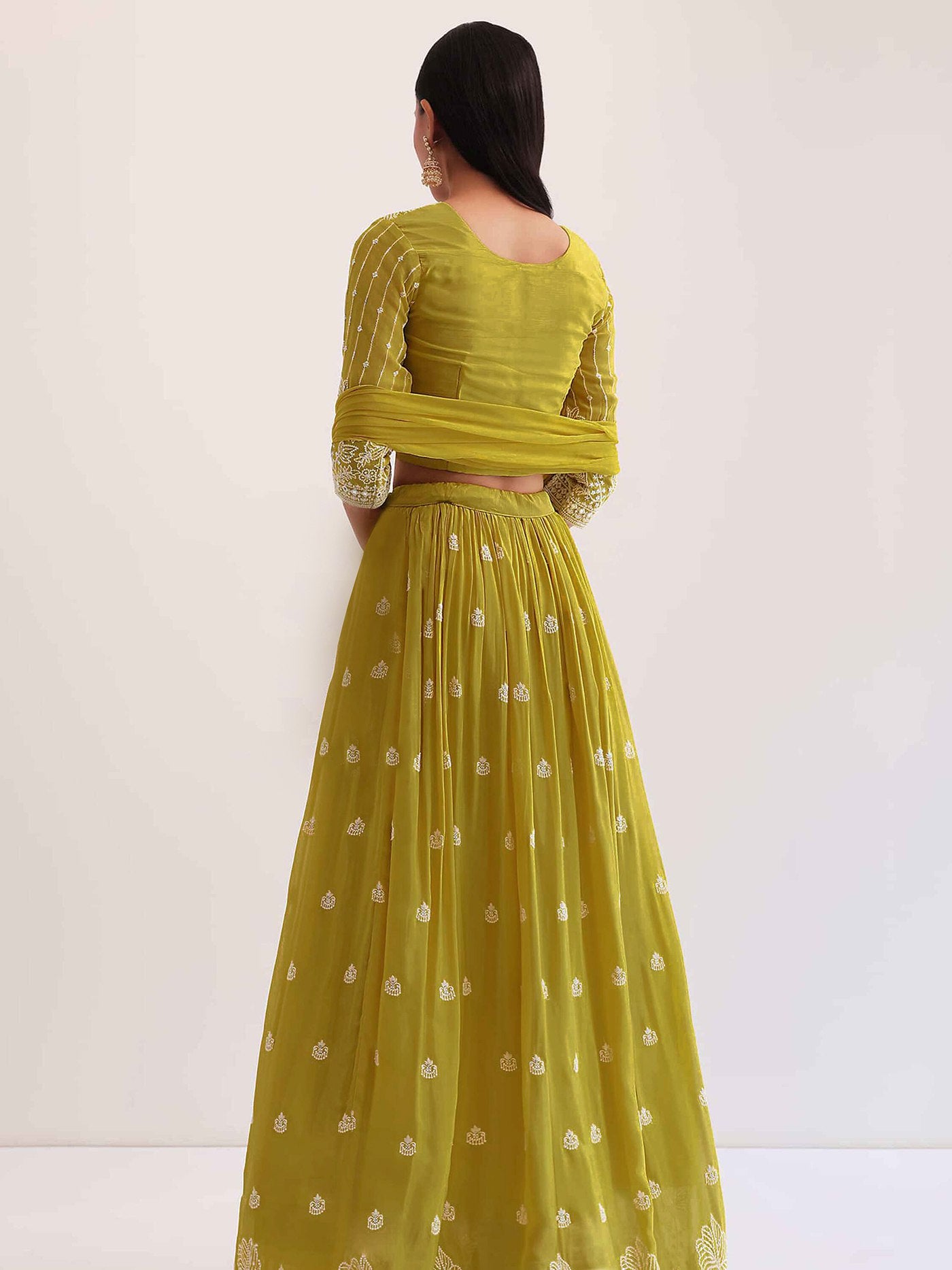 Women’s Lime Green Embroidered Lehenga Choli Set with Dupatta | Wedding & Festive Wear