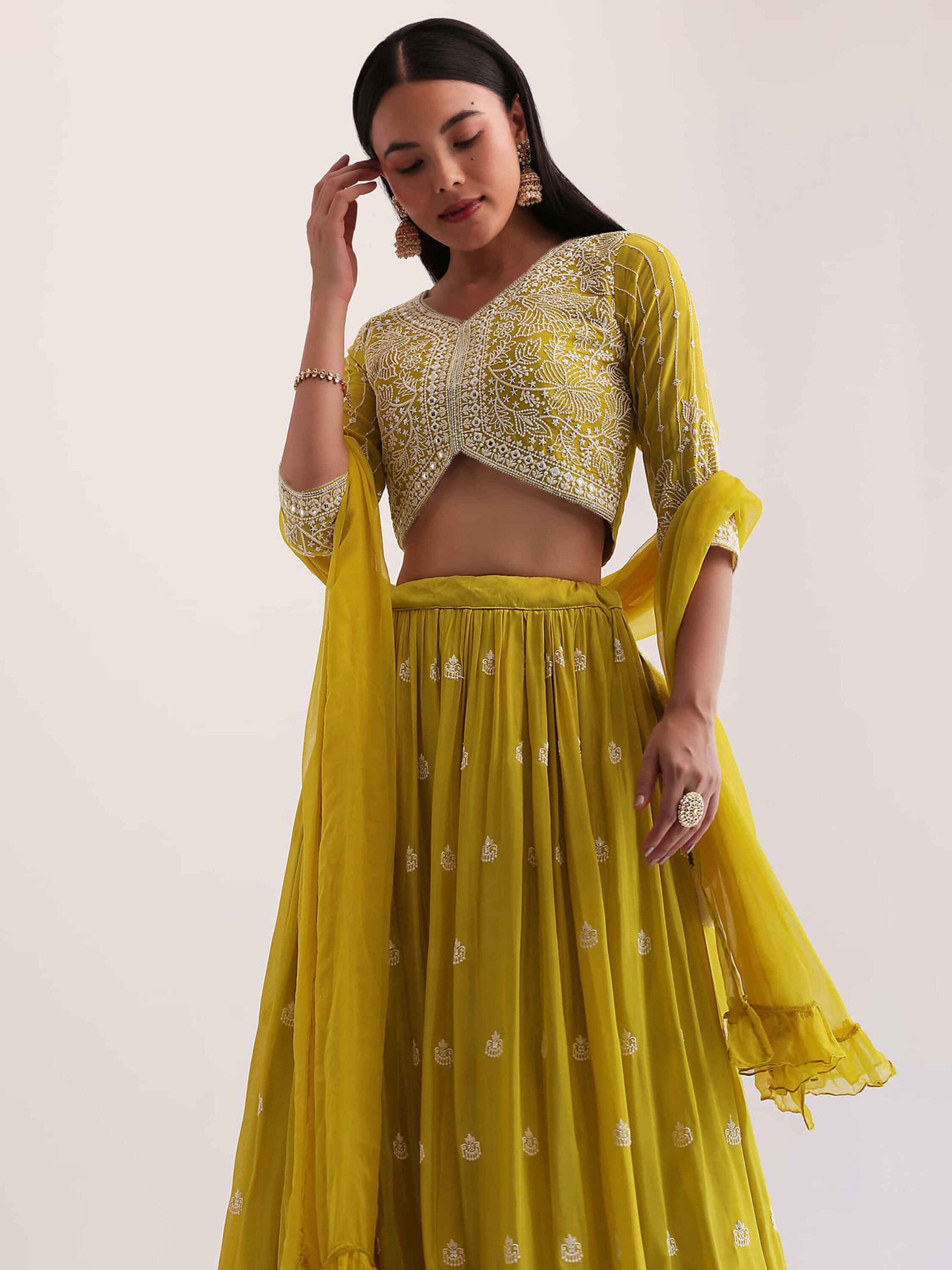 Women’s Lime Green Embroidered Lehenga Choli Set with Dupatta | Wedding & Festive Wear