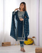 Ethnic Wear Blue Kurta with Pants & Dupatta