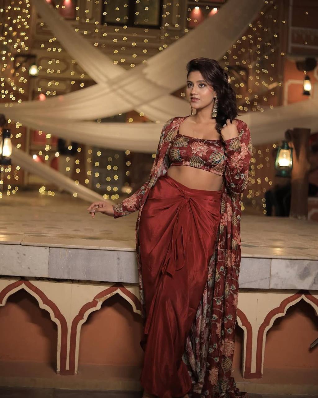 Scarlet Blossom Indo-Western Co-Ord Scarlet Bloom 3-Piece Drape Set