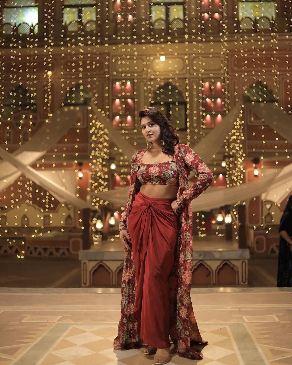 Scarlet Blossom Indo-Western Co-Ord Scarlet Bloom 3-Piece Drape Set