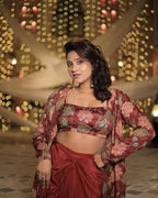 Scarlet Blossom Indo-Western Co-Ord Scarlet Bloom 3-Piece Drape Set