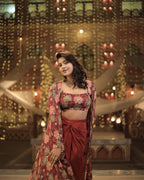 Scarlet Blossom Indo-Western Co-Ord Scarlet Bloom 3-Piece Drape Set