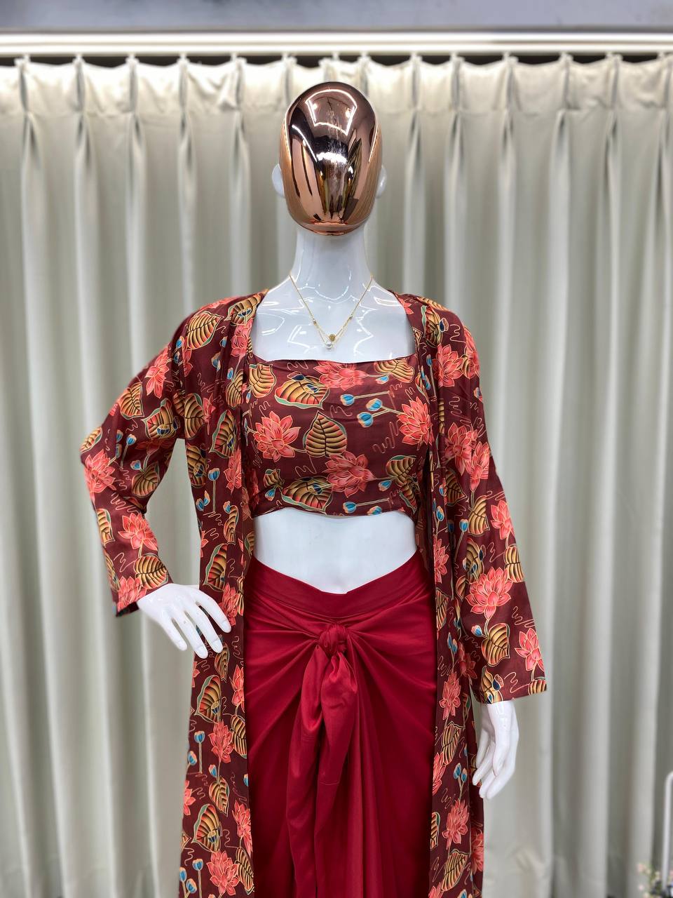 Scarlet Blossom Indo-Western Co-Ord Scarlet Bloom 3-Piece Drape Set
