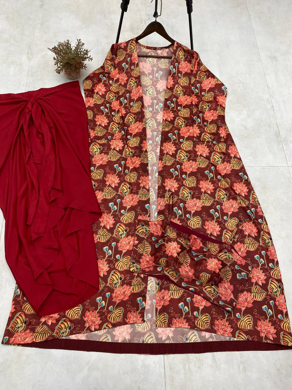 Scarlet Blossom Indo-Western Co-Ord Scarlet Bloom 3-Piece Drape Set