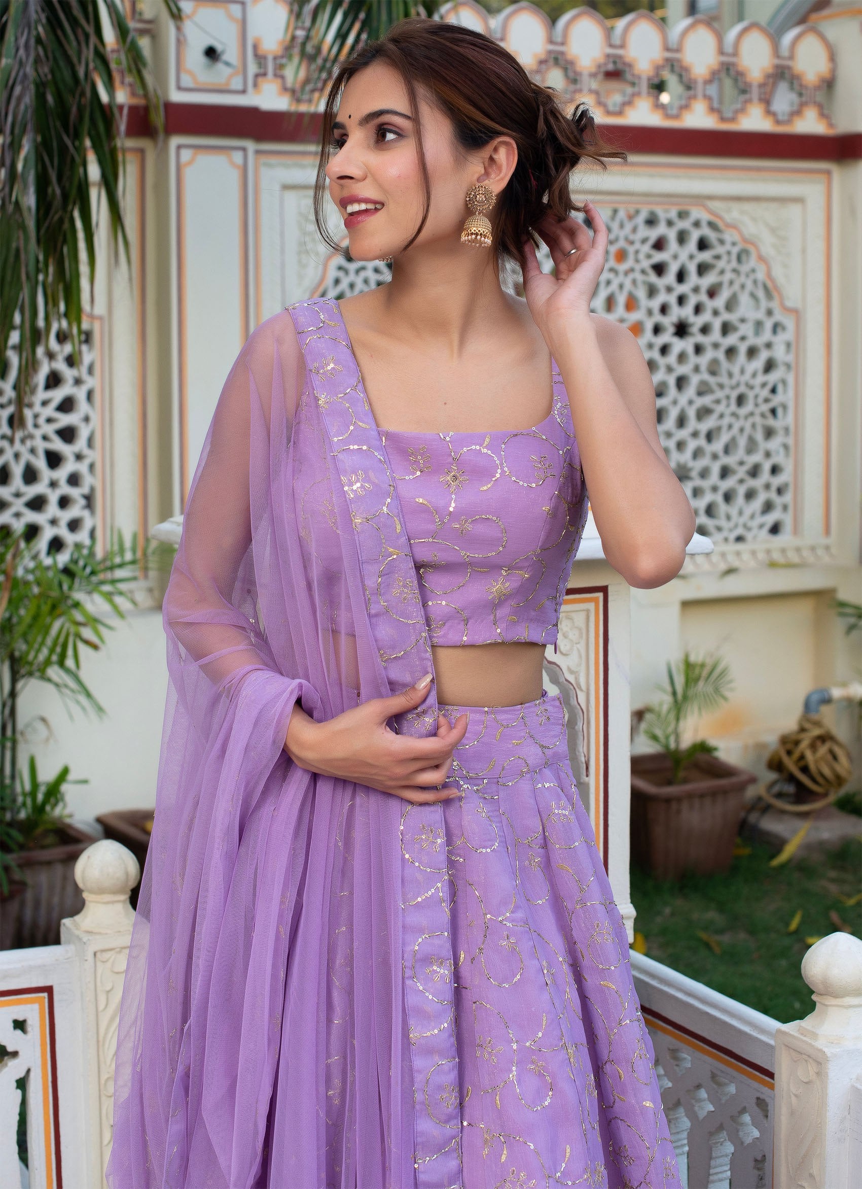 Primium Pastel Perfection Lilac Embroidered Lehenga Choli