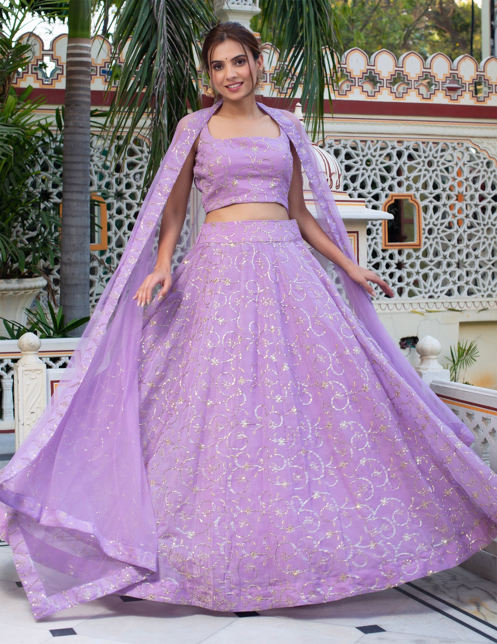 Primium Pastel Perfection Lilac Embroidered Lehenga Choli