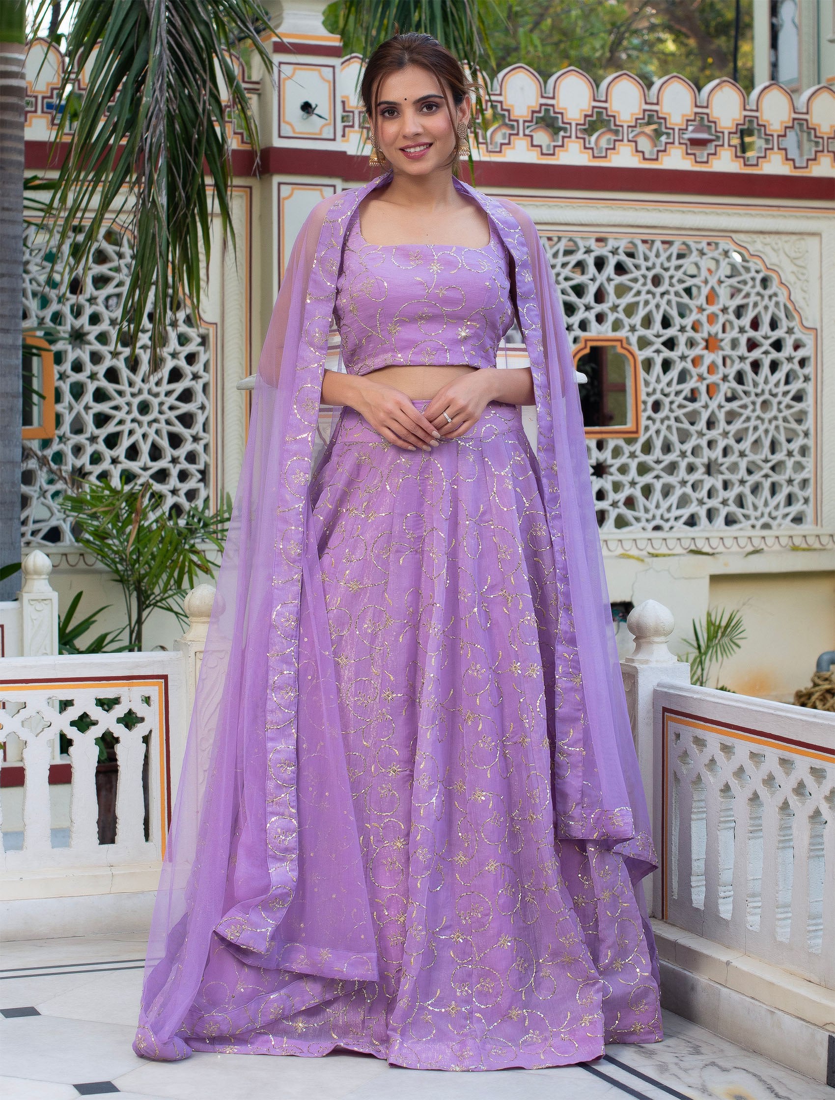 Primium Pastel Perfection Lilac Embroidered Lehenga Choli