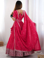 Traditional Blossom Bright Pink Bridal Lehenga Set With Duppta