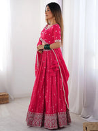 Traditional Blossom Bright Pink Bridal Lehenga Set With Duppta
