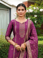 Women’s Wine Purple Embroidered Silk Kurta Pant Set with Dupatta