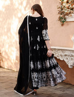 Blackberry Elegant Black & White Floral Embroidered Anarkali Gown