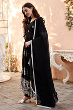 Blackberry Elegant Black & White Floral Embroidered Anarkali Gown