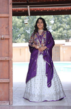 Royal White and Purple Embroidered Bridal Lehenga Choli with Multicolor Jacket and Dupatta