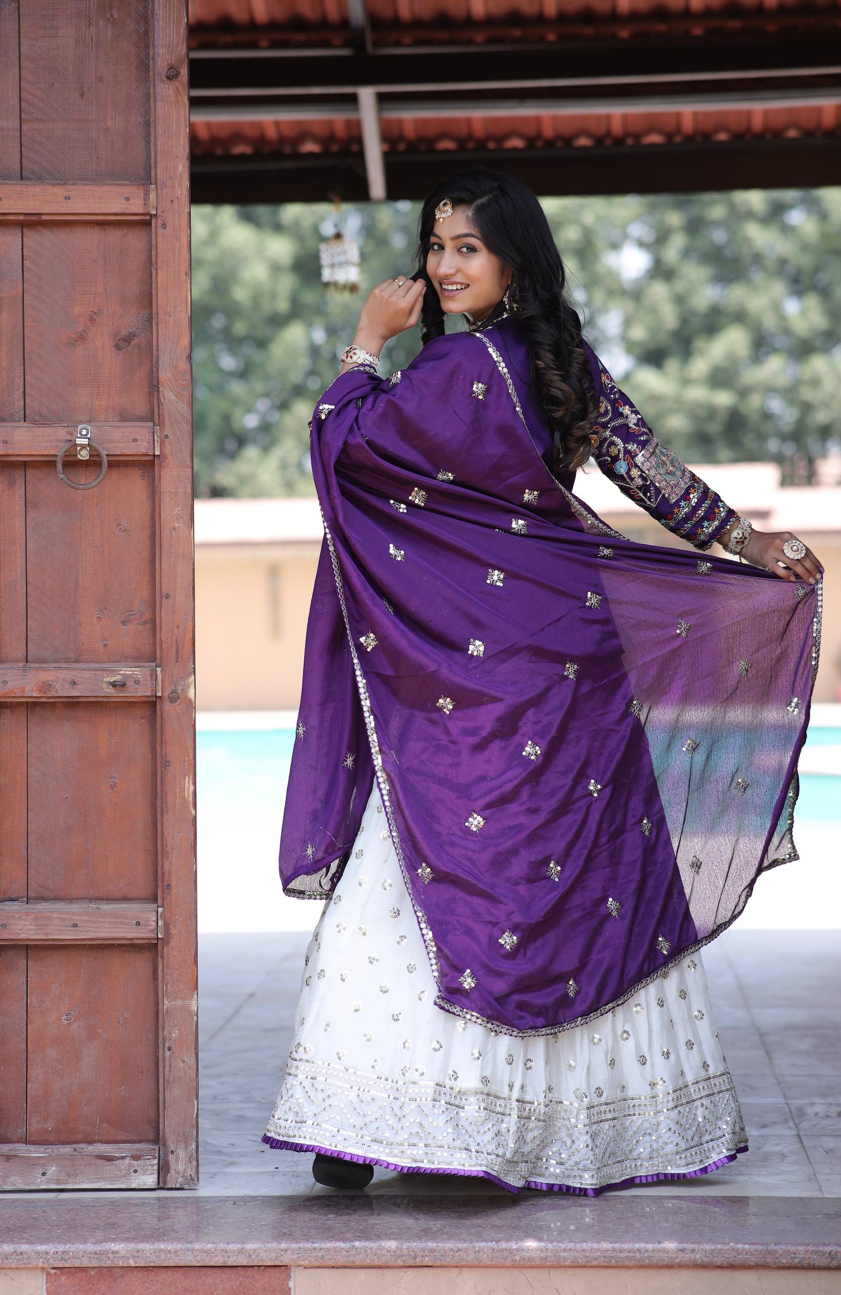 Royal White and Purple Embroidered Bridal Lehenga Choli with Multicolor Jacket and Dupatta