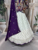 Royal White and Purple Embroidered Bridal Lehenga Choli with Multicolor Jacket and Dupatta