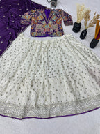 Royal White and Purple Embroidered Bridal Lehenga Choli with Multicolor Jacket and Dupatta