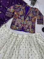 Royal White and Purple Embroidered Bridal Lehenga Choli with Multicolor Jacket and Dupatta