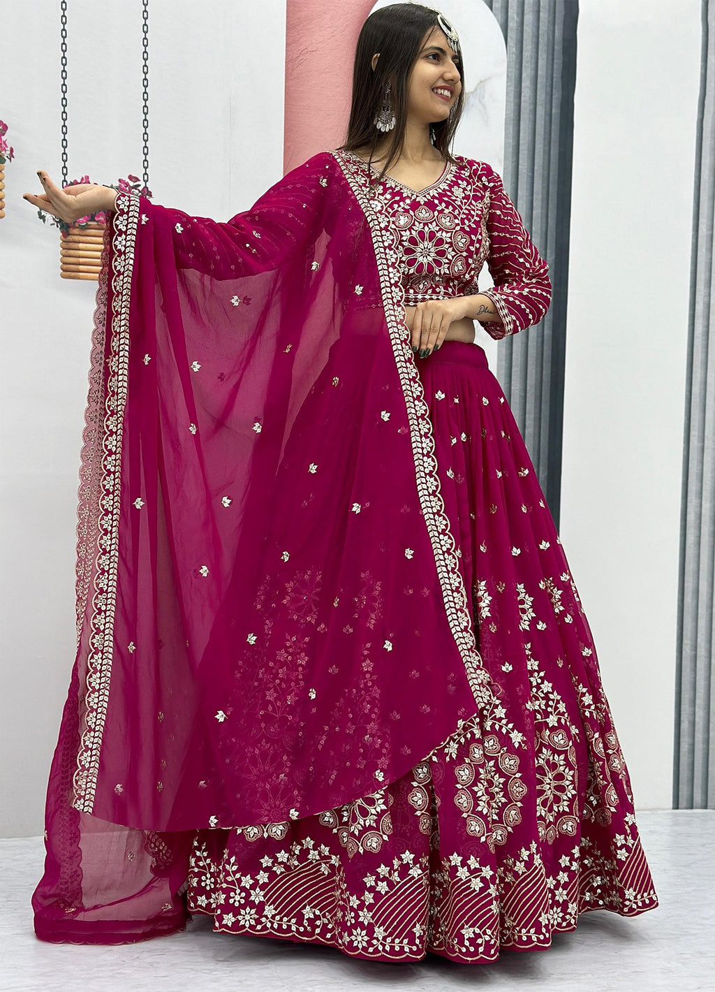 Magenta Golden Embroidered Lehenga Choli | Wedding & Festive Wear