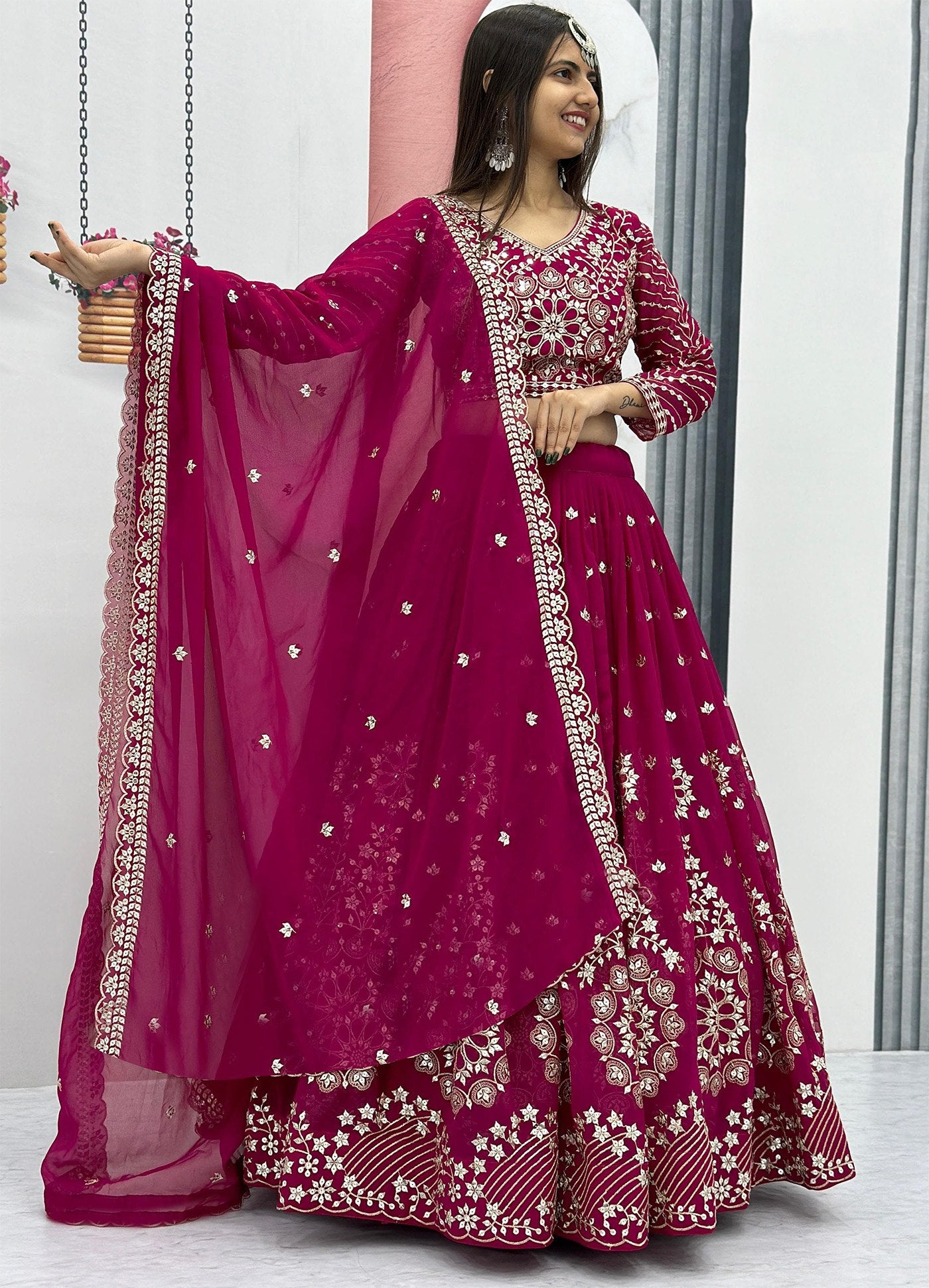 Magenta Golden Embroidered Lehenga Choli | Wedding & Festive Wear