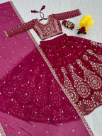 Magenta Golden Embroidered Lehenga Choli | Wedding & Festive Wear
