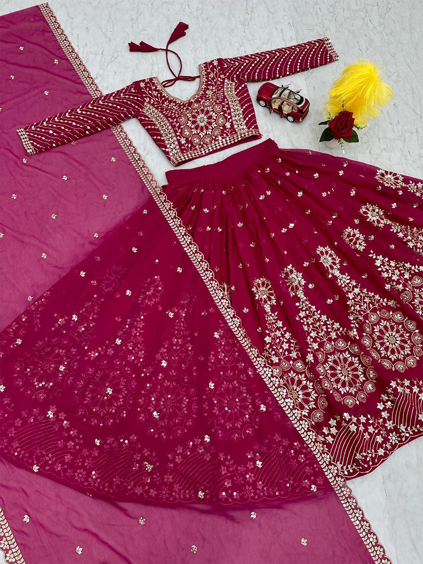 Magenta Golden Embroidered Lehenga Choli | Wedding & Festive Wear