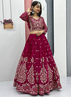 Magenta Golden Embroidered Lehenga Choli | Wedding & Festive Wear