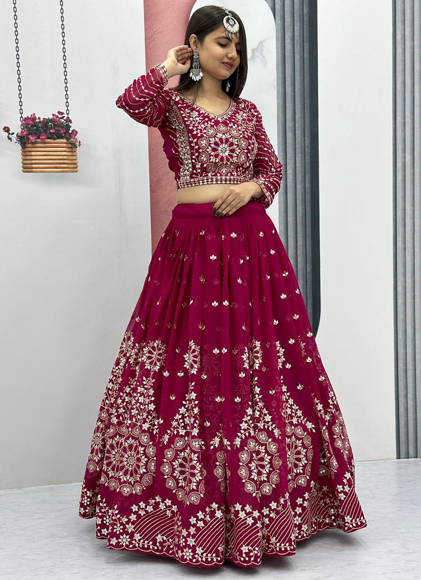 Magenta Golden Embroidered Lehenga Choli | Wedding & Festive Wear