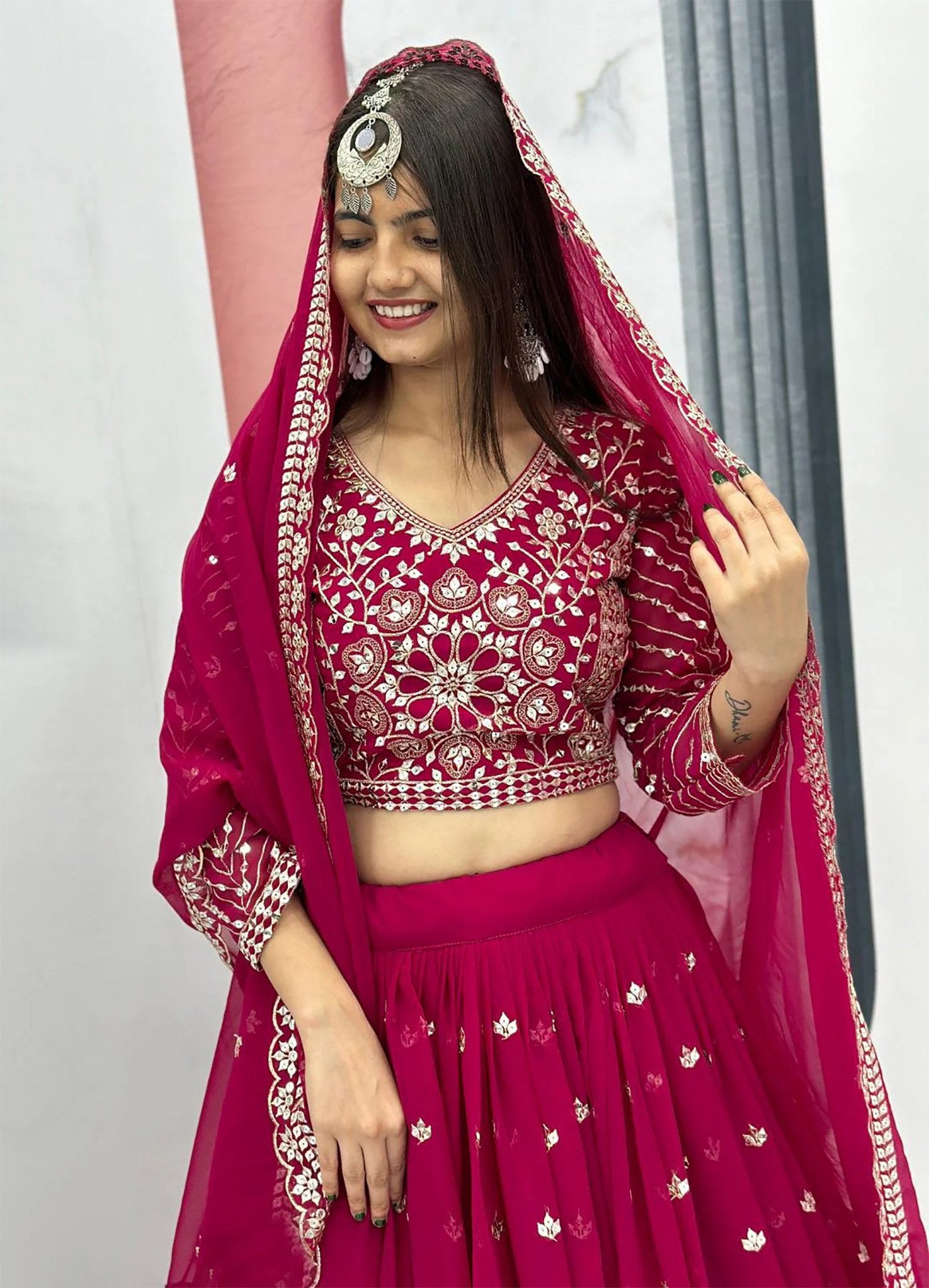 Magenta Golden Embroidered Lehenga Choli | Wedding & Festive Wear